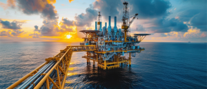 Offshore oil and gas platform where custom subsea pressure transducers are used for pipeline and drilling equipment monitoring