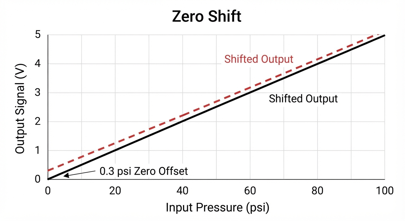 pressure sensor zero shift shown as an output offset from the original baseline at atmospheric pressure