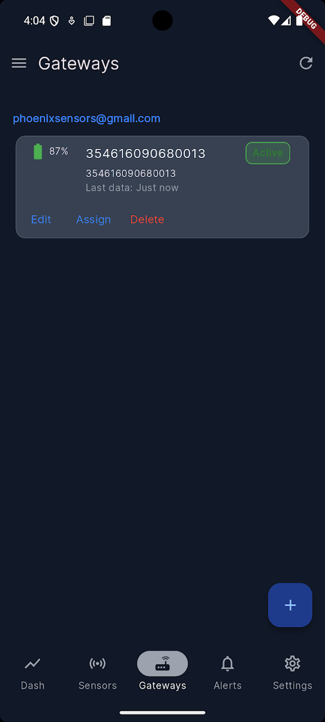 Monsense gateway management screen