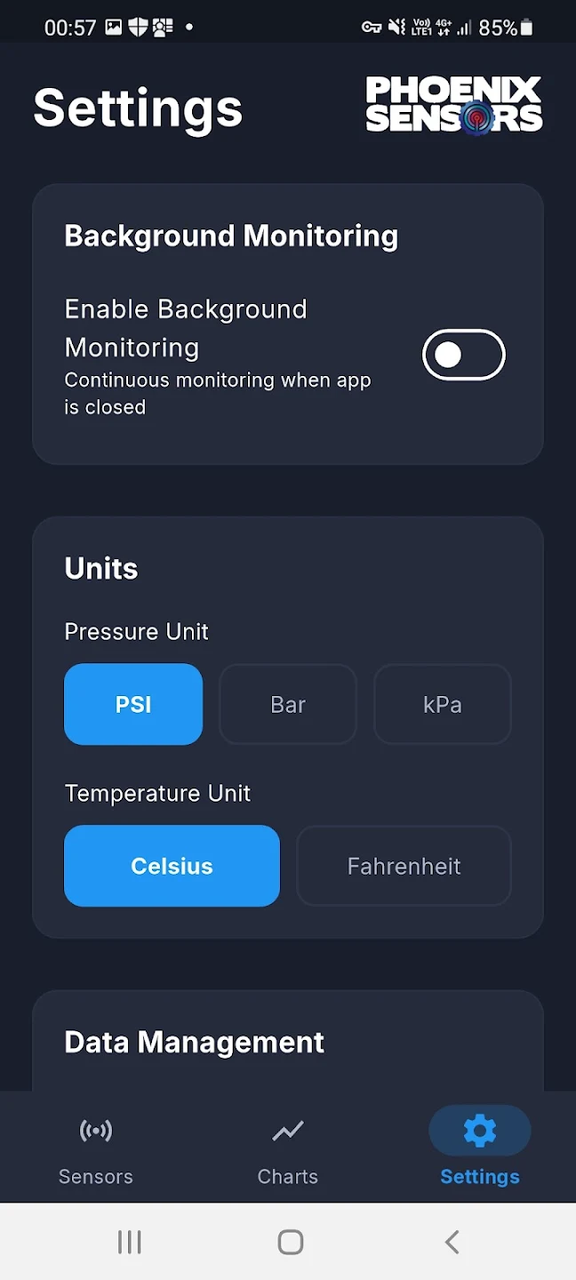 WEXS Beacon settings screen
