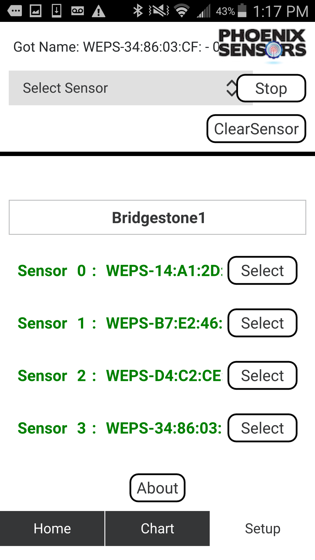 WEXS-BLE-AN channel setup screen